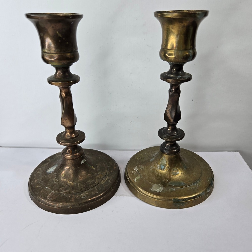 Vintage Brass Taper Candle Holders Set of 2 Spiral Twist 6 Inch Antique Finish